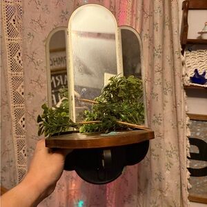 Rustic Brown Wall Mirror with Shelf